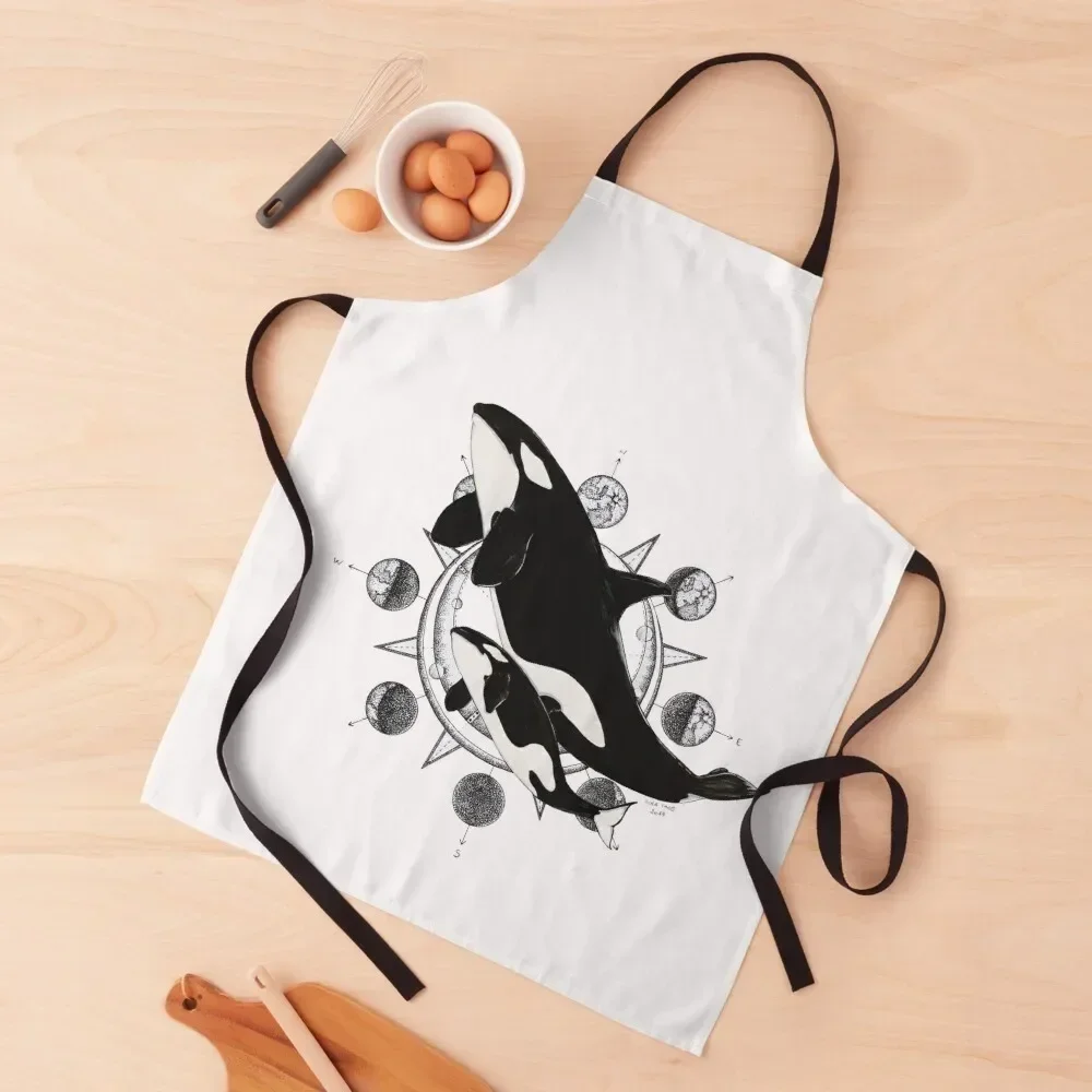 

Killer Whales & Moon Phases Geometrical Design Apron Kitchen Kawaii Accessories Woman Kitchen Kitchen on the wall Apron