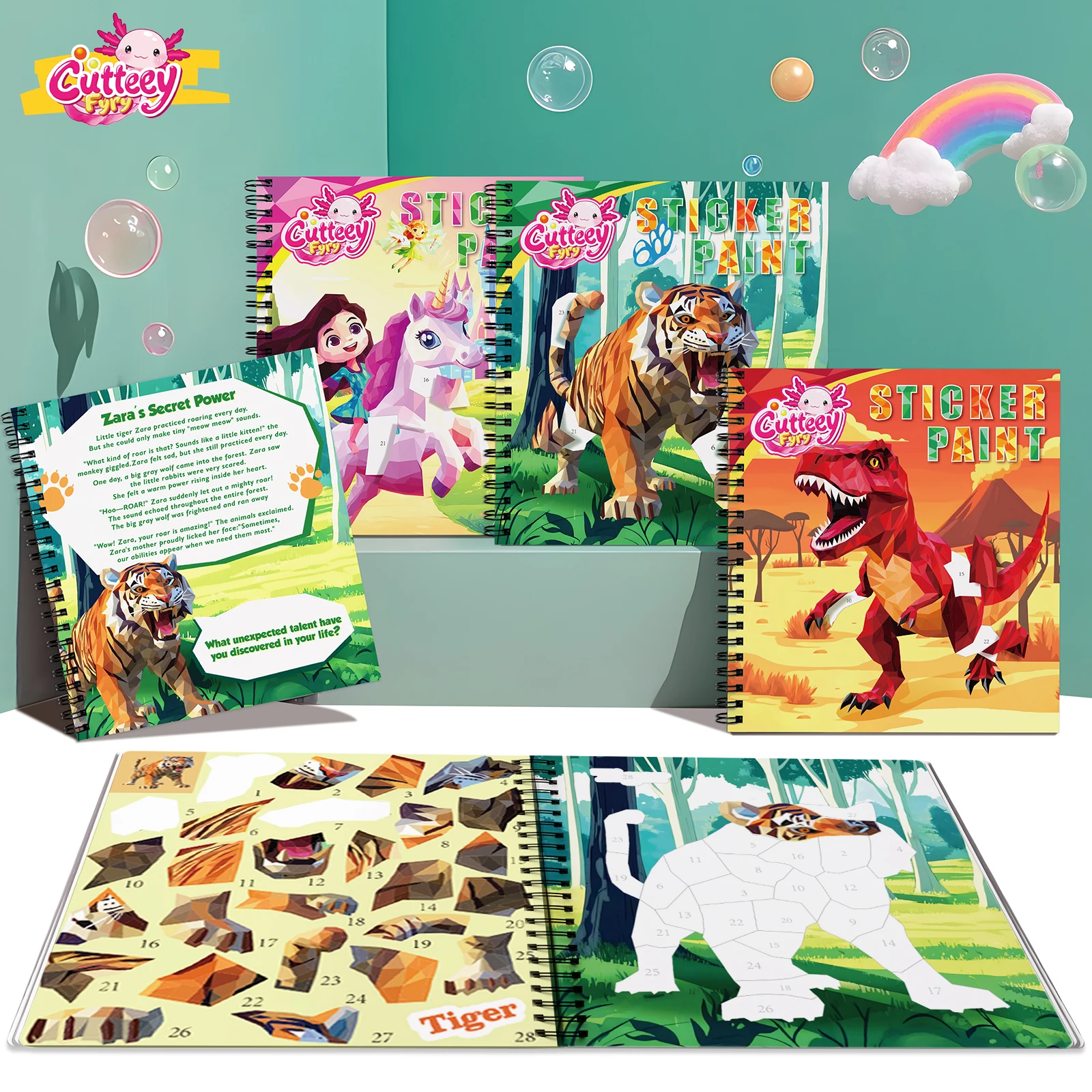 

Kids Sticker Book Ages 3-8: 200+ Reusable Easy-Peel Stickers (Unicorn/Dinosaur)Travel-Friendly, Perfect Xmas/Birthday Gift