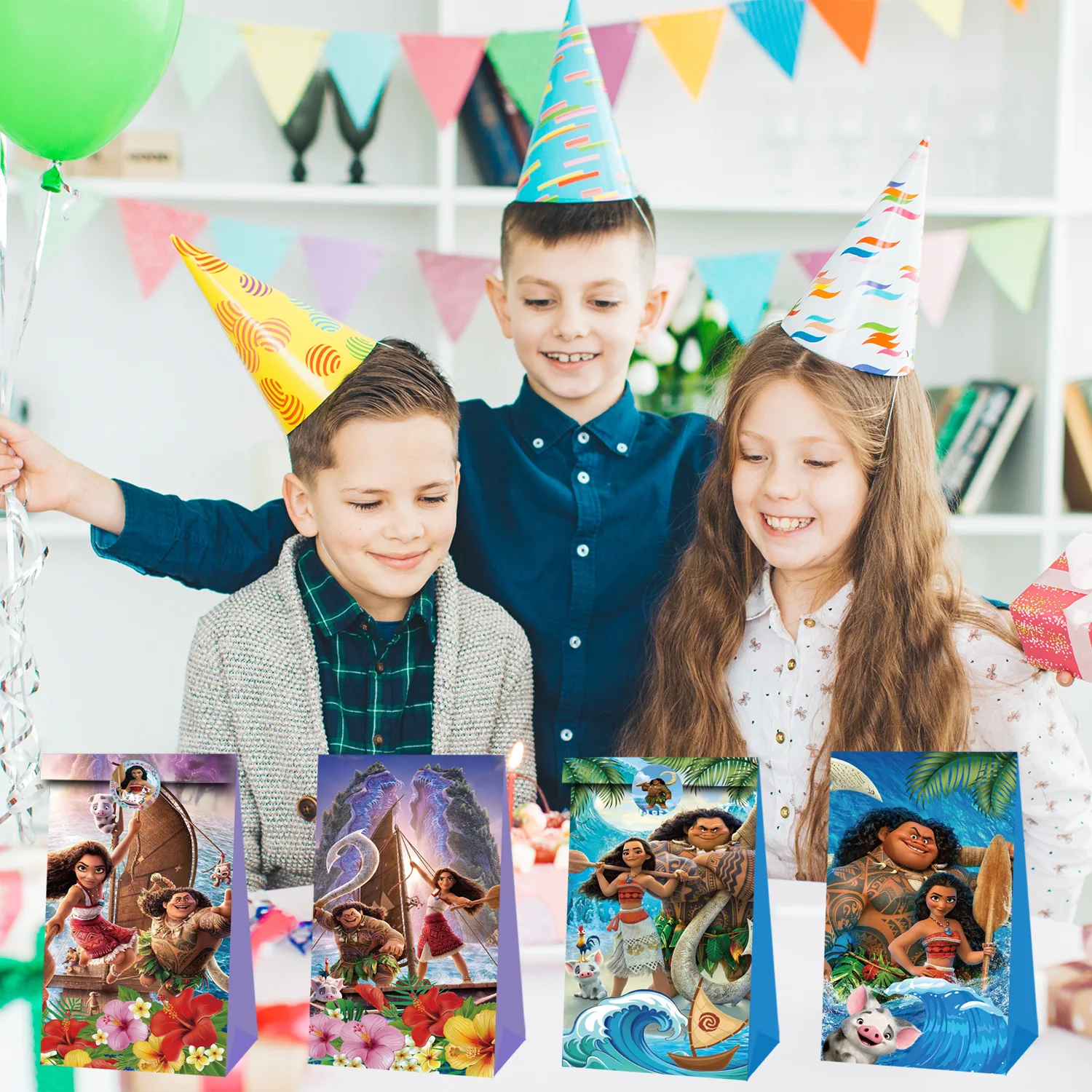12pcs ‌Moana‌ Gift Bags Anime Children Birthday Party Candy Bag Kraft Paper Packaging Boxes Treat Bag Supplies Gift view 6