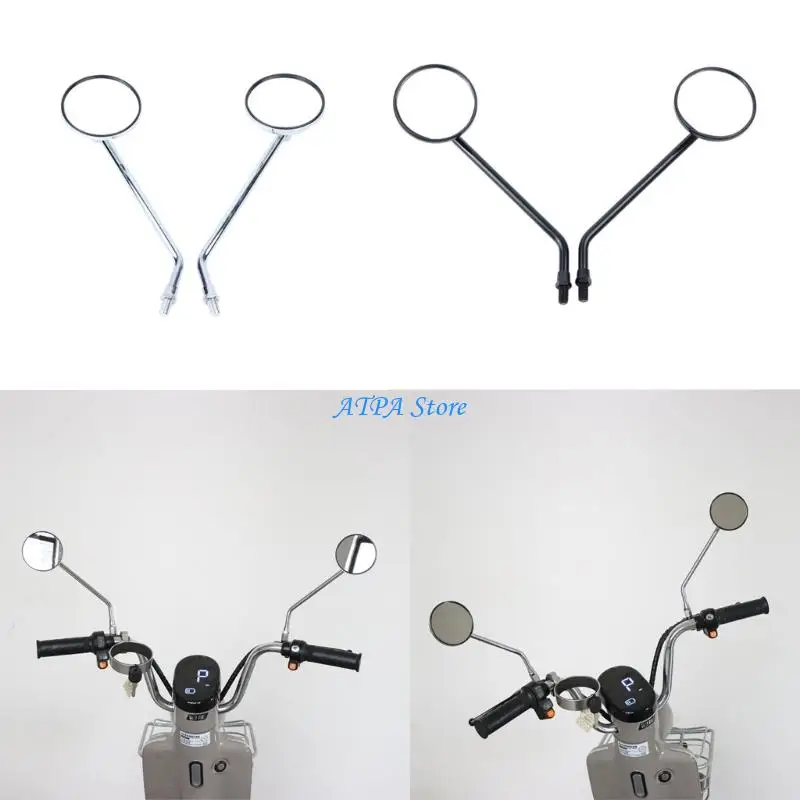 U13C Iron Motorcycle Scooter Side Mirror Extended Bar Construction For Improved Rear Visibilities Wider Viewing 2 Pack