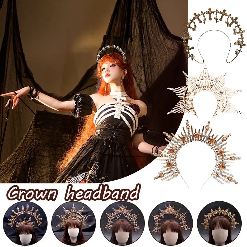 

Retro Gothic Halo Crown Baroque Tiara Vintage Sun Goddess Crown Headband Halloween KC Lolita Tiara Finished Headpiece