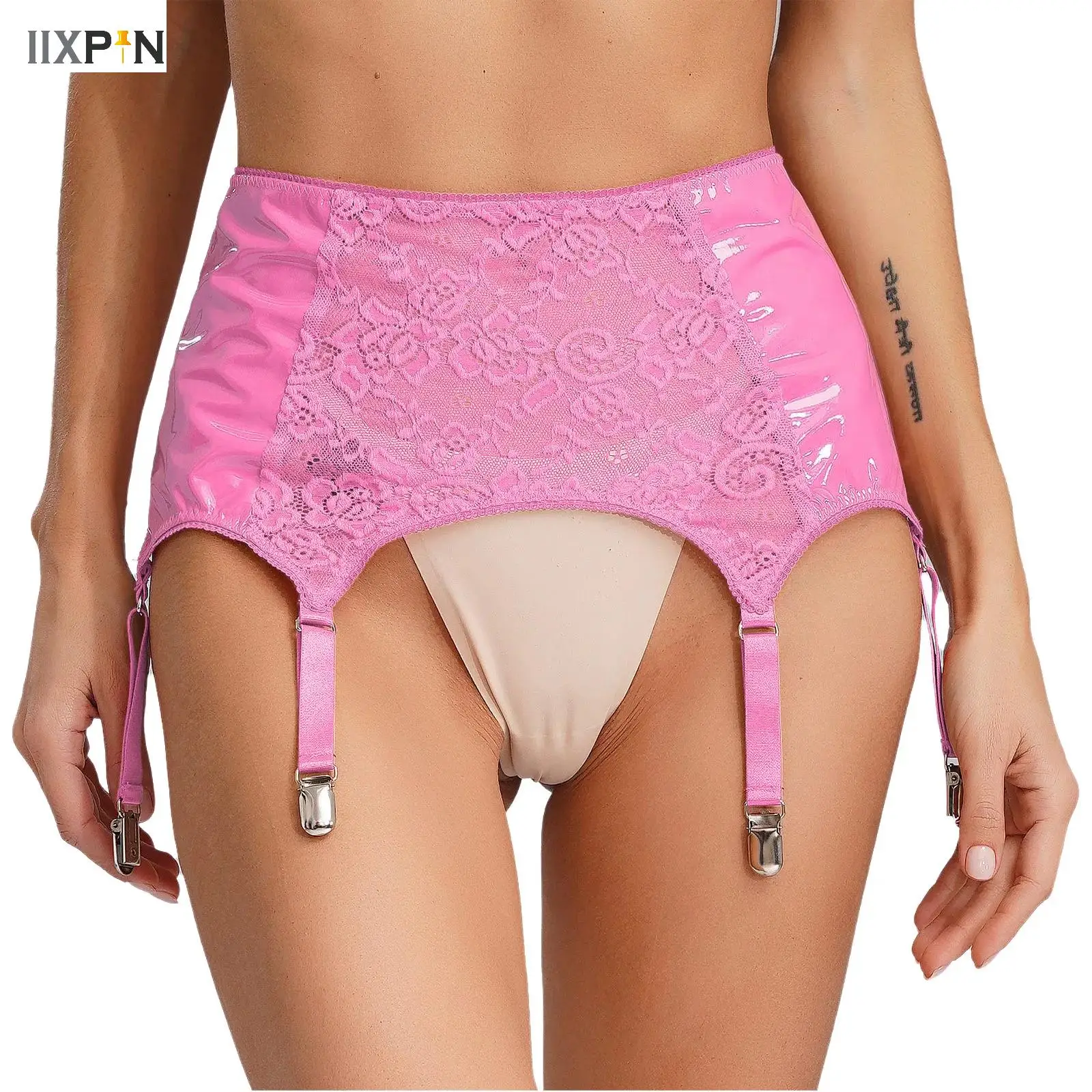 

Sexy PU Leather Garter Belt Black Flower Lace Garter Suspenders Lingerie Hot Elastic High Waist Stocking Belt Women Underwear