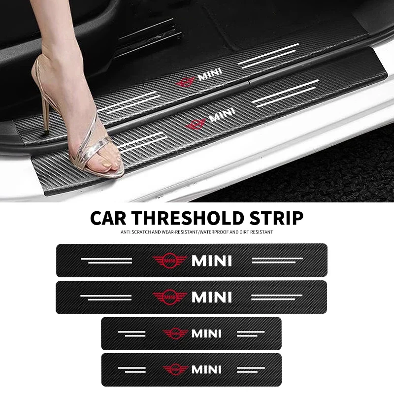 4pcs Fashion Car Door Sill Scuff Plate Decor Carbon Fiber Stickers For MINI Cooper R53 R52 R50 One JCW Clubman Countryman WORKS