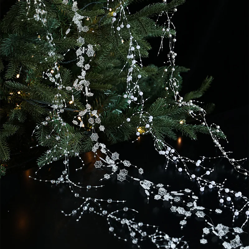 

Christmas Decorations Fishing Line Pearls Chain Artificial Clear Snowflake Beads Chain Glitter Christmas Tree Beads Birthday