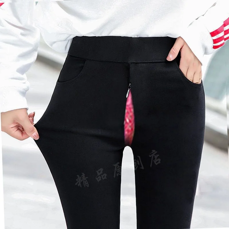 Outdoor Pockets Invisible Zipper Open Crotch Black Leggings Women Yoga Pants Plus Size Fitness Trousers Pants