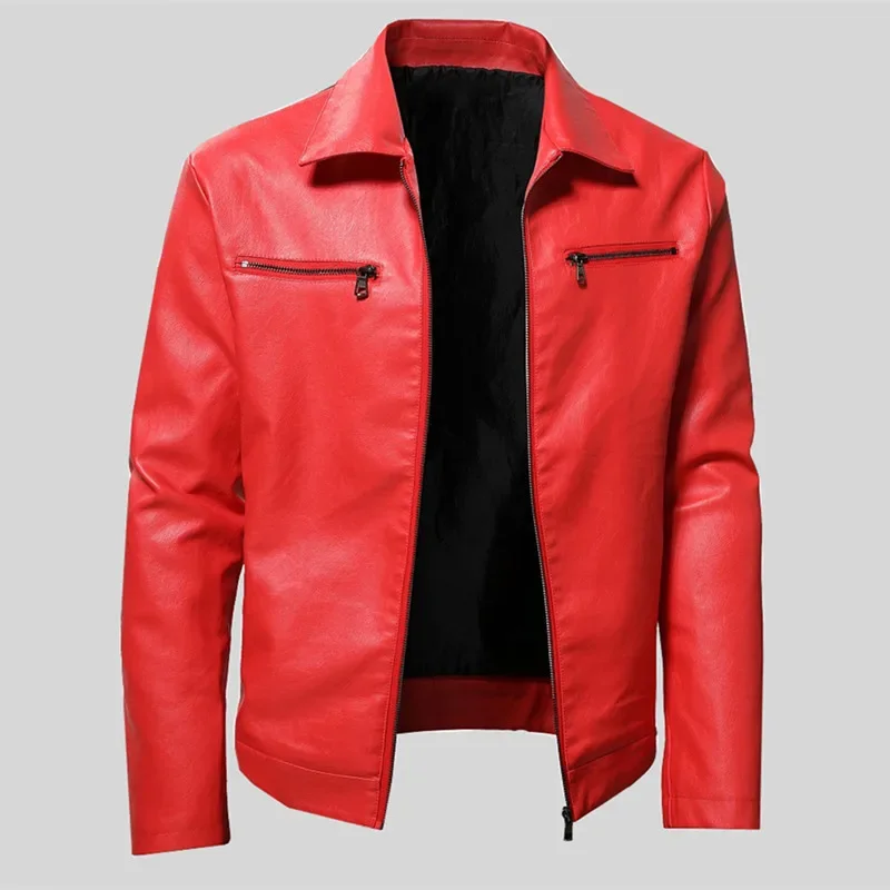 

Men Quality Casual PU Leather Coat.Red Slim Rider Leather Jacket Popular Young Leather Jackets