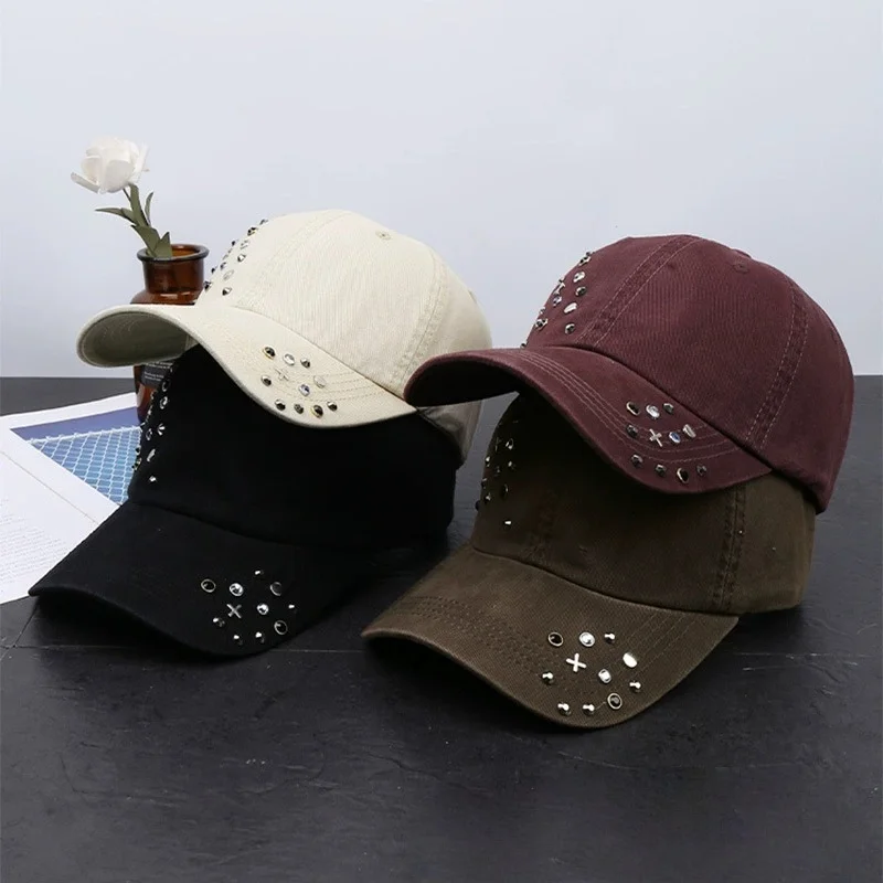 Frühling/Sommer Unisex Nieten-Baseballkappe im Hip-Hop-Stil: Minimalistischer Sonnenhut, UV-Schutz, Lässiger Sonnenhut, Vielseitige Flachrand-Kappe