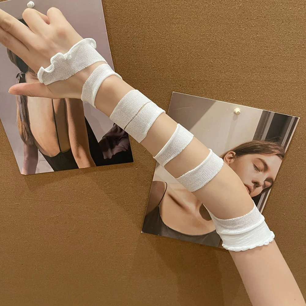 Copri braccio Y2K Fasciatura con reggette Guanti senza dita Polsini da polso punk Bende Maniche da braccio Guanti elastici per sottocultura Cosplay