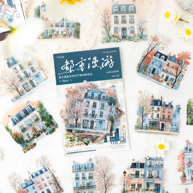 

Mr Paper 90 шт./пакет Urban Wanderer Series ПЭТ водонепроницаемые наклейки домики деревья ландшафтный дизайн наклейки DIY справочник дневник карта