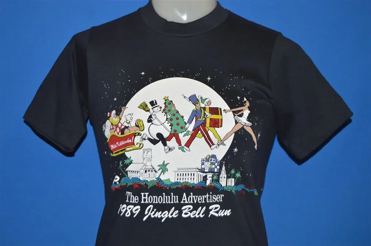 80s Honolulu Jingle Bell Run Santa s Sleigh T Shirt Youth Large