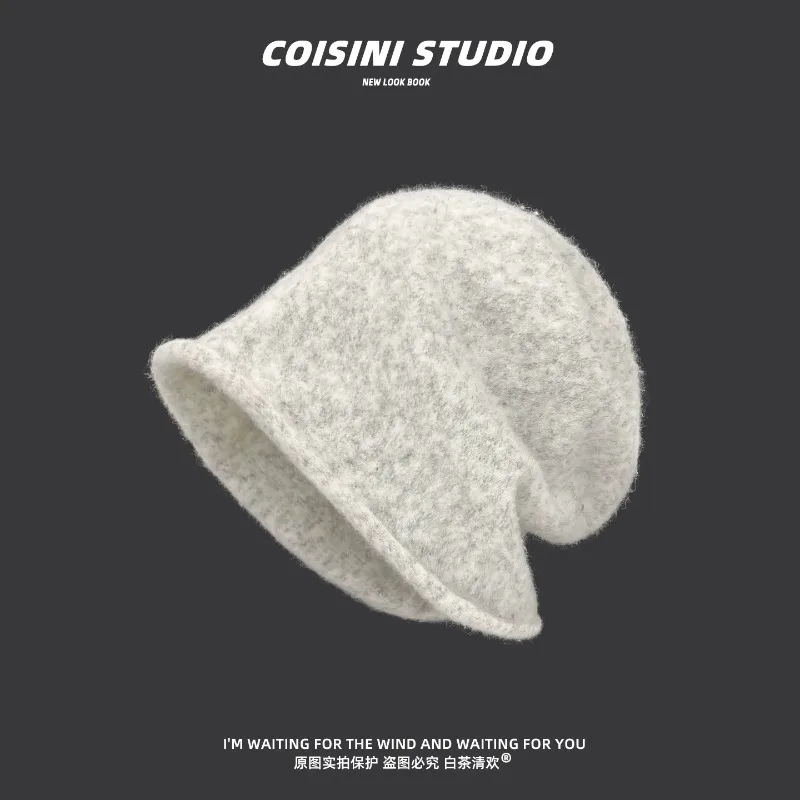 New Minimalist Style Solid Color Plush Knitted Beanies for Women Autumn and Winter Travel Warm Versatile Leisure Pullover Hat