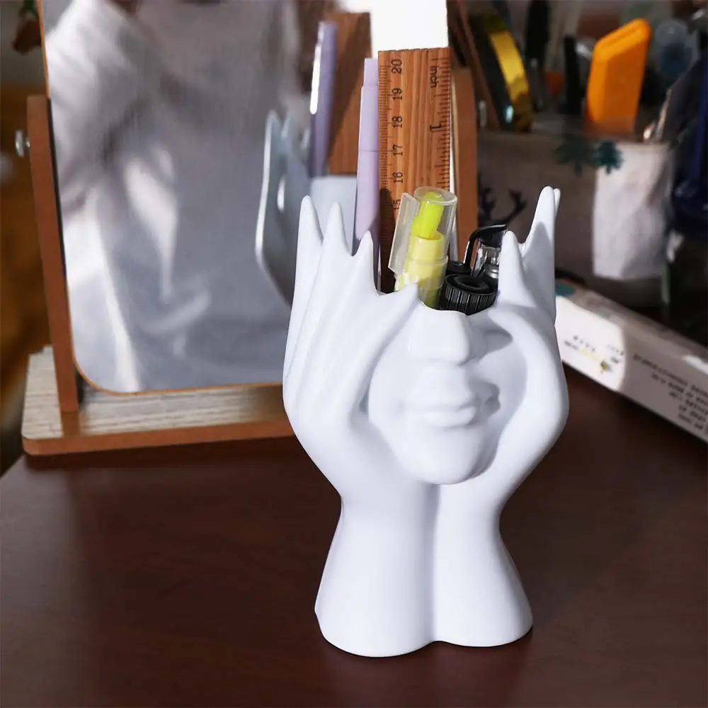 Vinyl Figure Makeup Brush Holder Styling Design Decorative Use Office Desk Pen Holder Multi Functional Storage Box