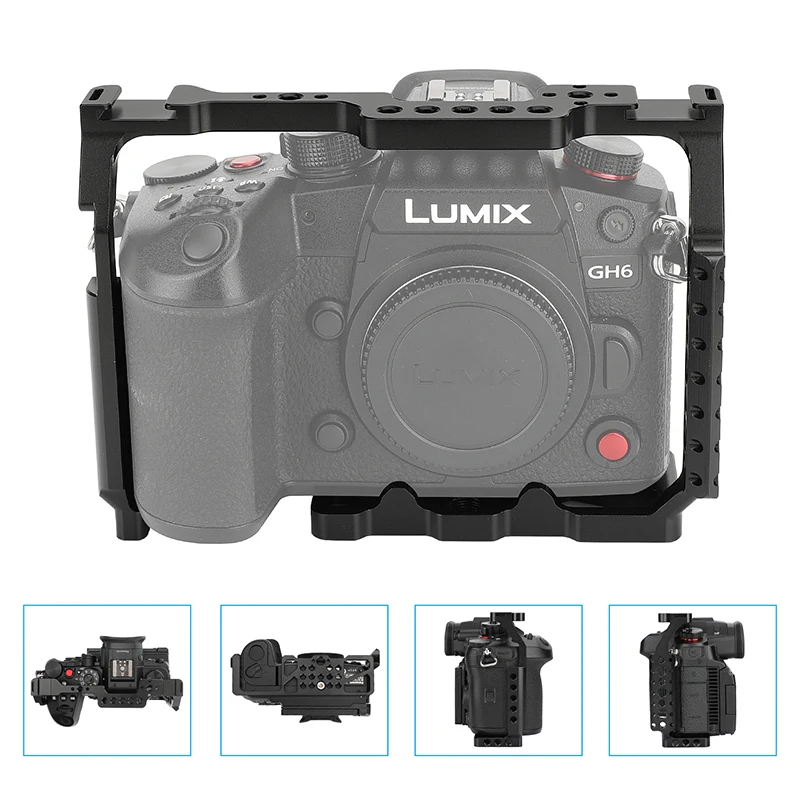 Gabbia per fotocamera completa in alluminio CAMVATE per Panasonic Lumix GH6 con 3 supporti per scarpe fredde e fori filettati da 1/4 "3/8" fr maniglia luce a LED