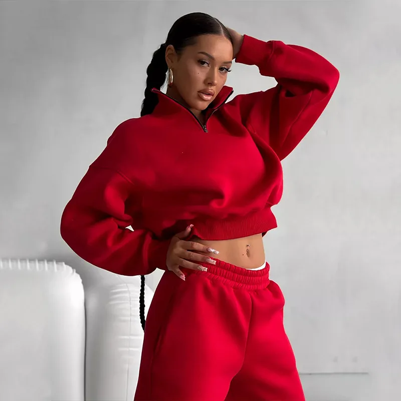 2024 new casual fashion temperament commuting elegant set long sleeved zipper collar sweatshirt sports pants two-piece set