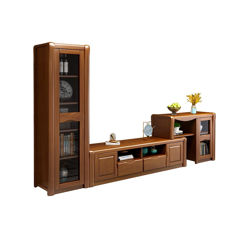 

New Chinese style solid wood storage TV cabinet combination log modern