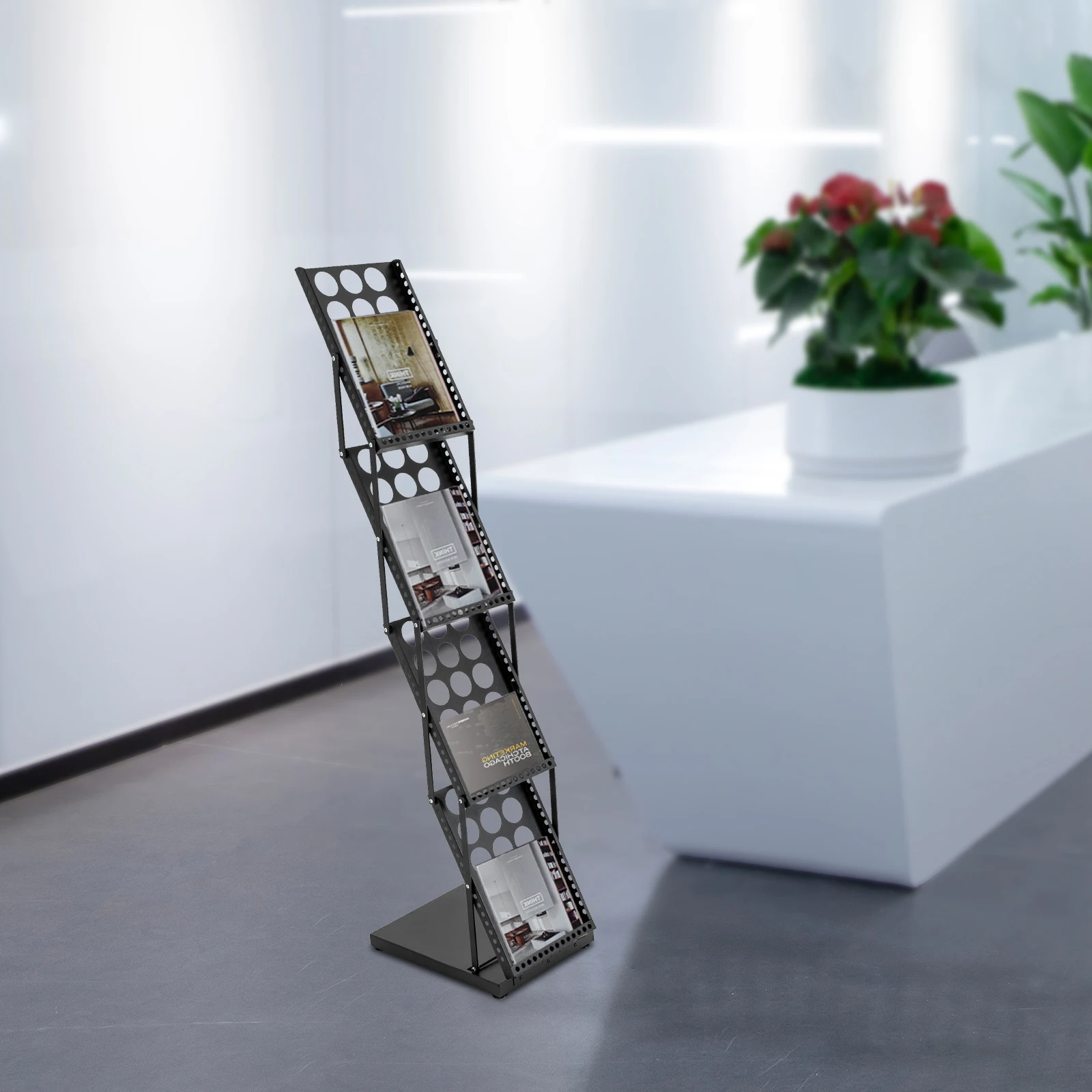 

Display Stand&Foldable Magazine Rack with 4 Pockets for Exhibition and Trade Show Portable A4 Brochure Holder