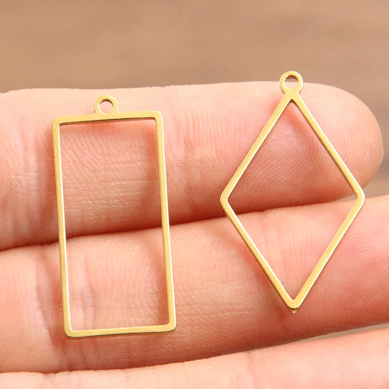 10 Stücke 2 Farbe Edelstahl Rahmen Form Anhänger Geometrische Hohl Rund Quadratischen Rahmen Charme DIY Für Halskette Schmuck Machen – Detail 11