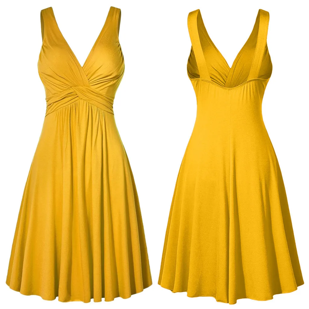 

Elegant V neck Midi Dress Pure Color Sleeveless Chiffon Casual Summer Dress Comfortable mid Waist New Style for Commute