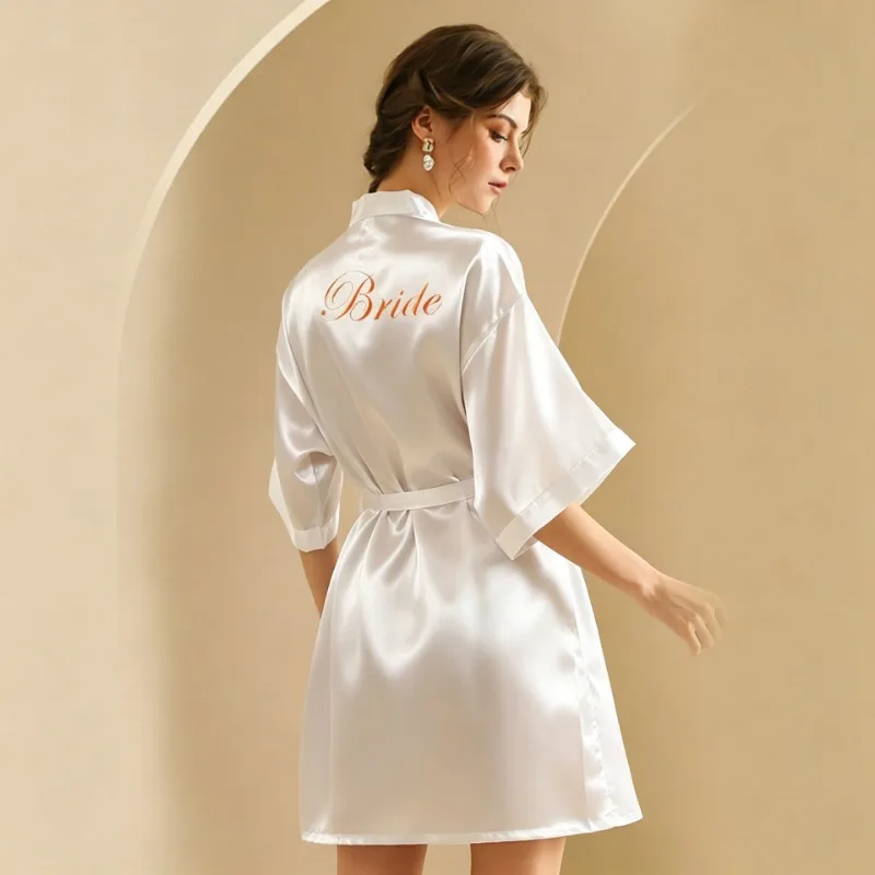 Red Silk Satin Bridal Robe Wedding Morning Gown with Embroidery Letter Women Party Sleepwear