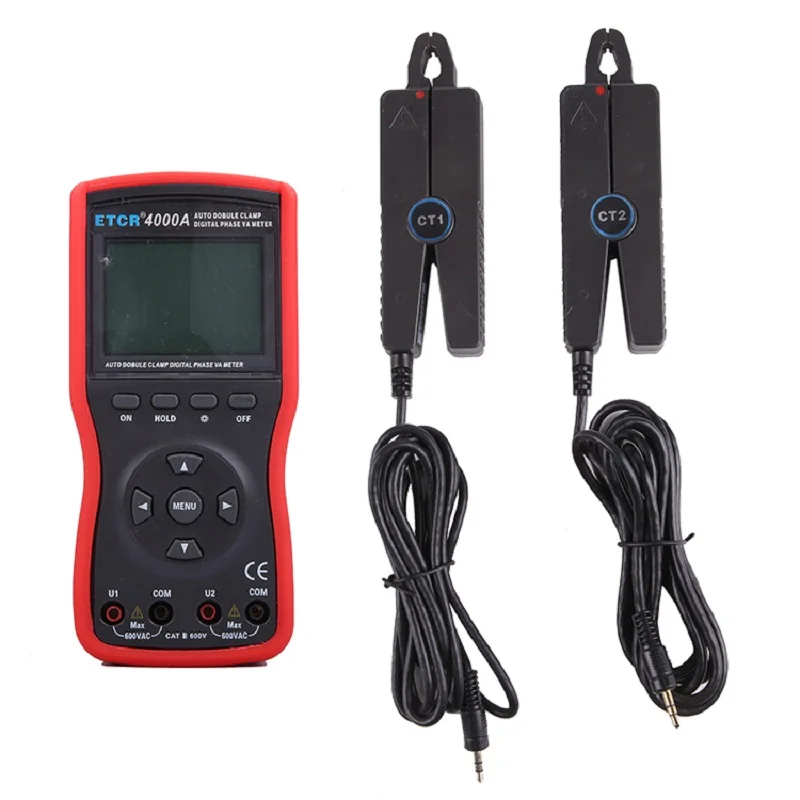 ETCR4000A Intelligent Double Clamp Digital Phase Voltmeter AC 20A 600V Power Meter 12kW USB Interface Data Storage Energy Tester