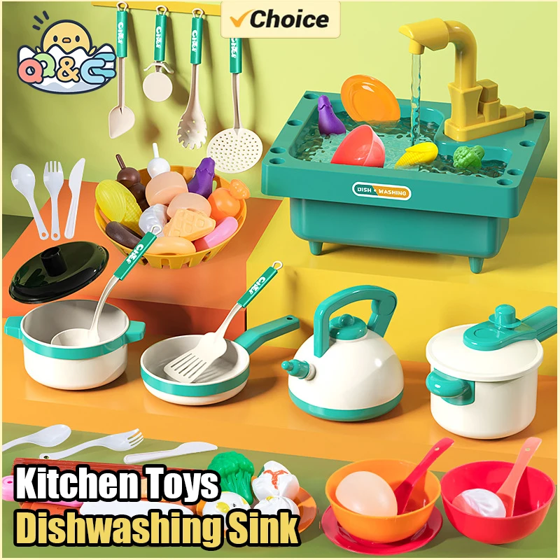 Children's Dishwashing Table Kitchen Pretend Play Faucet Cycle Out Recycling Water Electric Sink Kit Plastic Toys for Girl Gifts