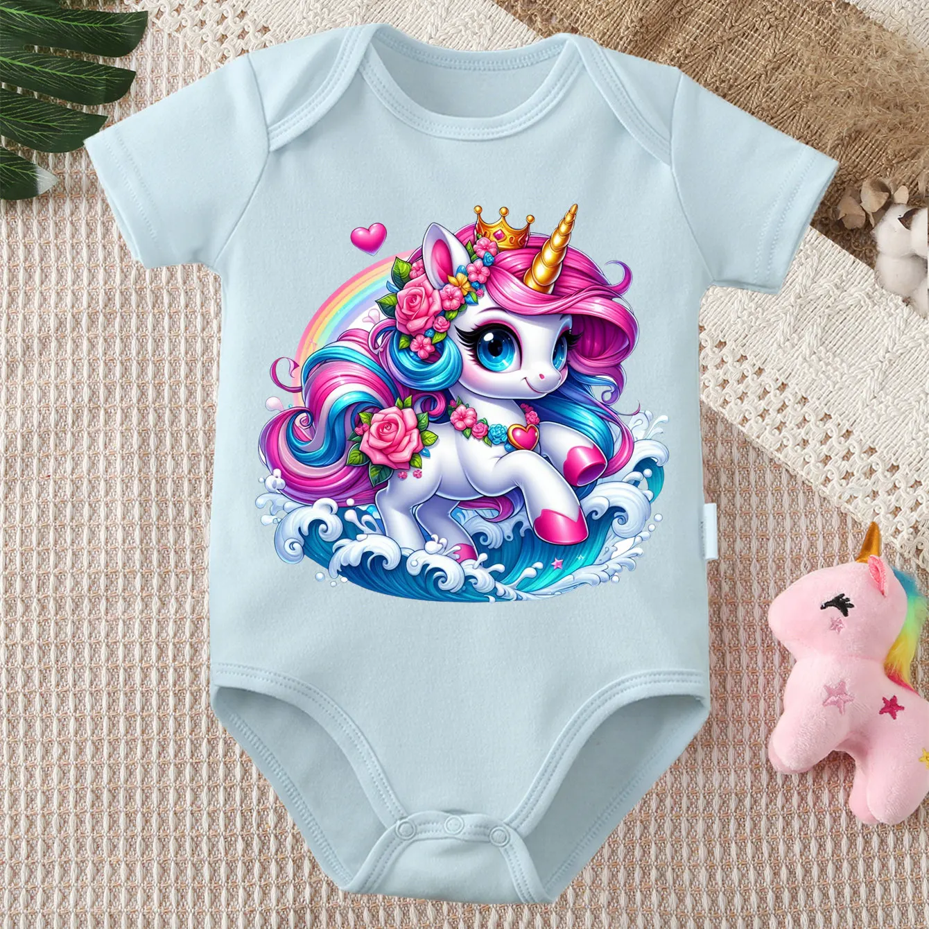 

Боди из 100% хлопка с принтом радужных цветов и единорога, удобная одежда для малышей, комбинезон для новорожденных от 0 до 12 месяцев