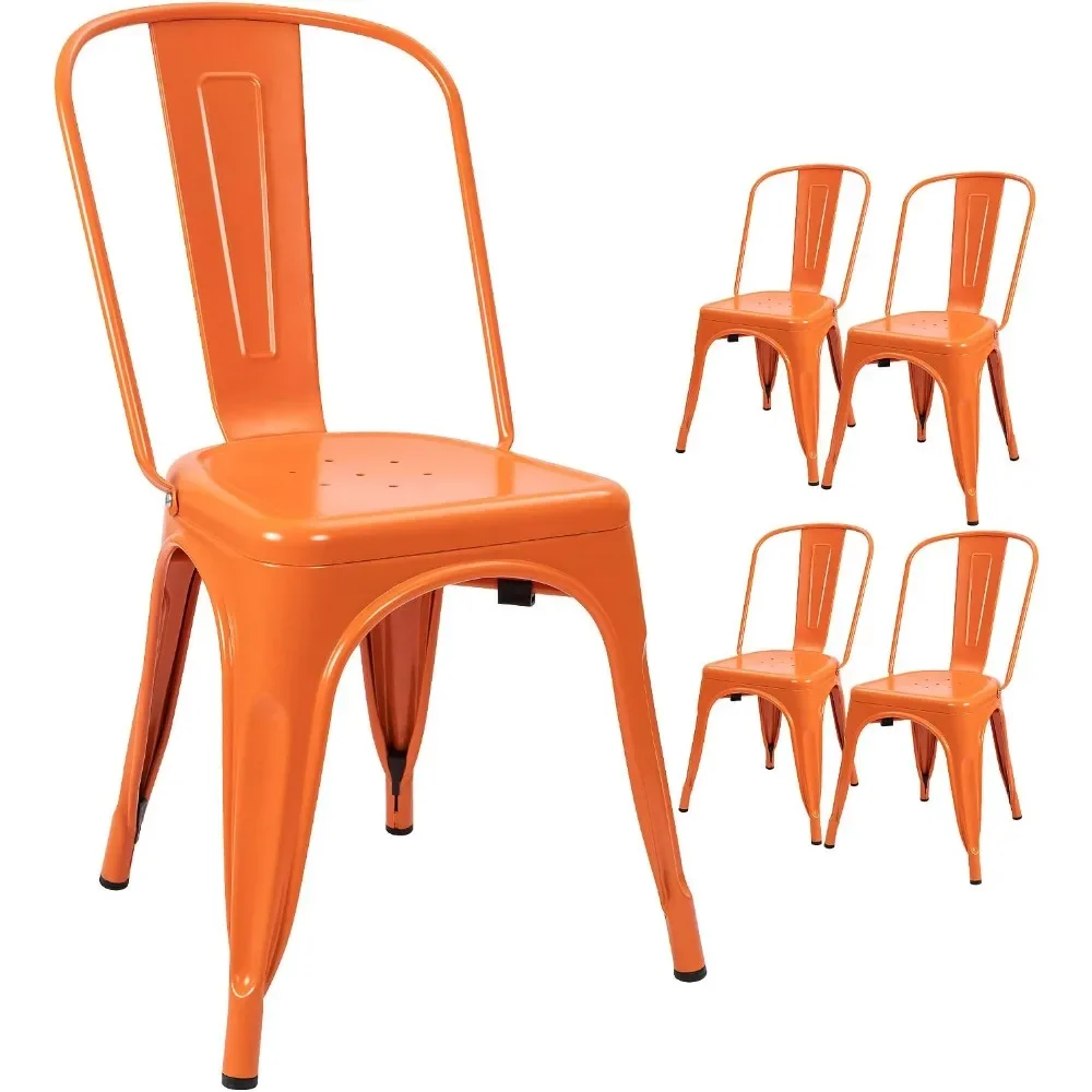 

Metal Indoor-Outdoor Chairs Distressed Style Kitchen Dining Chairs Stackable Side Chairs with Back Set of 4