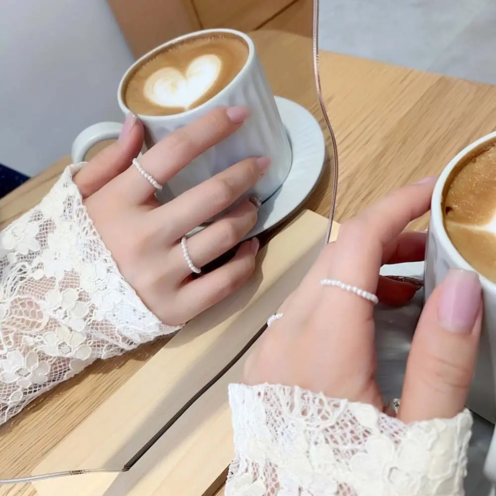 مرونة خمر الإكسسوارات حفل زفاف هدية المرأة خاتم خواتم اللؤلؤ فنجر خواتم هندسية #1