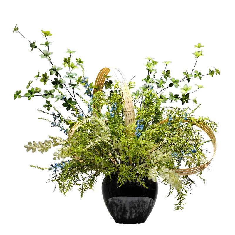 High-end new Chinese-style artificial flower potted plant hotel lobby green plant floral arrangement