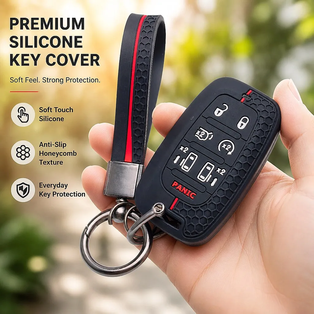 Key Fob Cover for Chrysler Pacifica To Voyager To 7 with Keychain Anti-Scratch Shockproof Soft Grip Dust Cover Easy Install