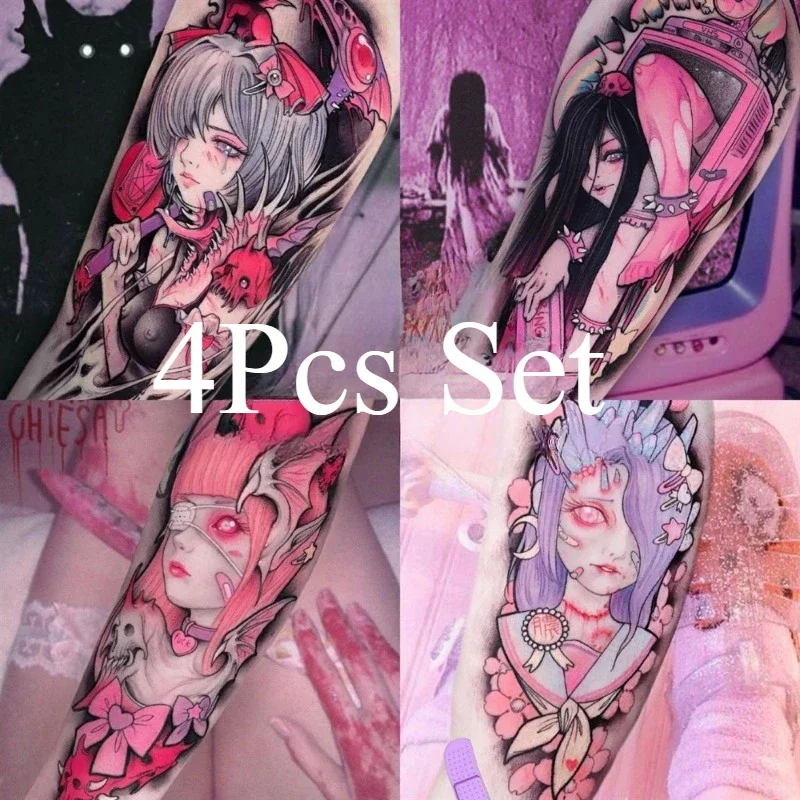 4Pcs Set Cartoon Tattoo Sticker Fake Tattoo for Woman Anime Temporary Tattoo Sexy Art Tatoo Wholesale Tatuajes Temporales