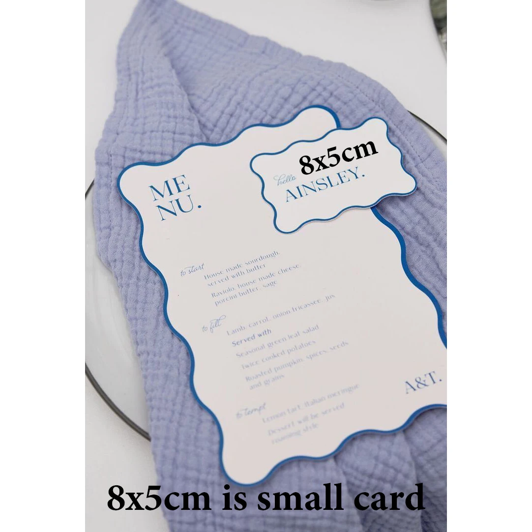 Custom Wave Shape Wedding Invitation Card Elegant Menu Baptism Christening Party Gift Packaging Decoration Business Design Print