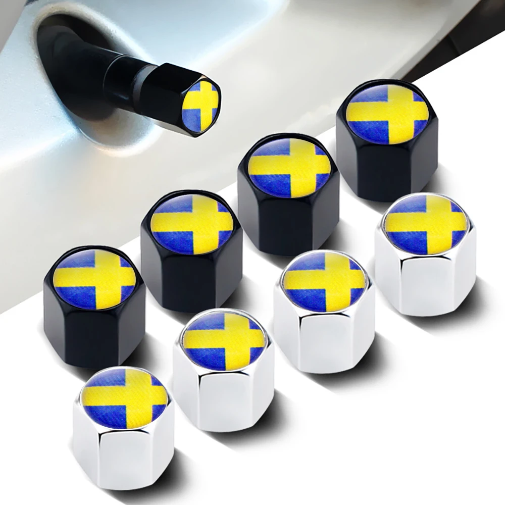 Car Accessories Car Air Valve Stem Caps For Volvo SAAB Toyota Suzuki Mazda Ford 4PCS Sweden Flag Car Wheel Air Cover Dust Proof