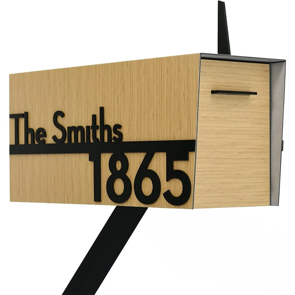 

Modern Aluminum Bamboo Mailbox with Black Acrylic Address Plate and Custom Letterbox