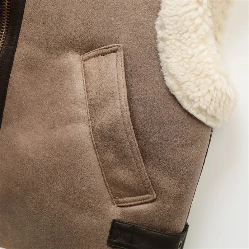 2024 Autumn Winter New Ladies Warm Fur Integrated Sleeveless Fleece Stitching Coat Vest Jacket