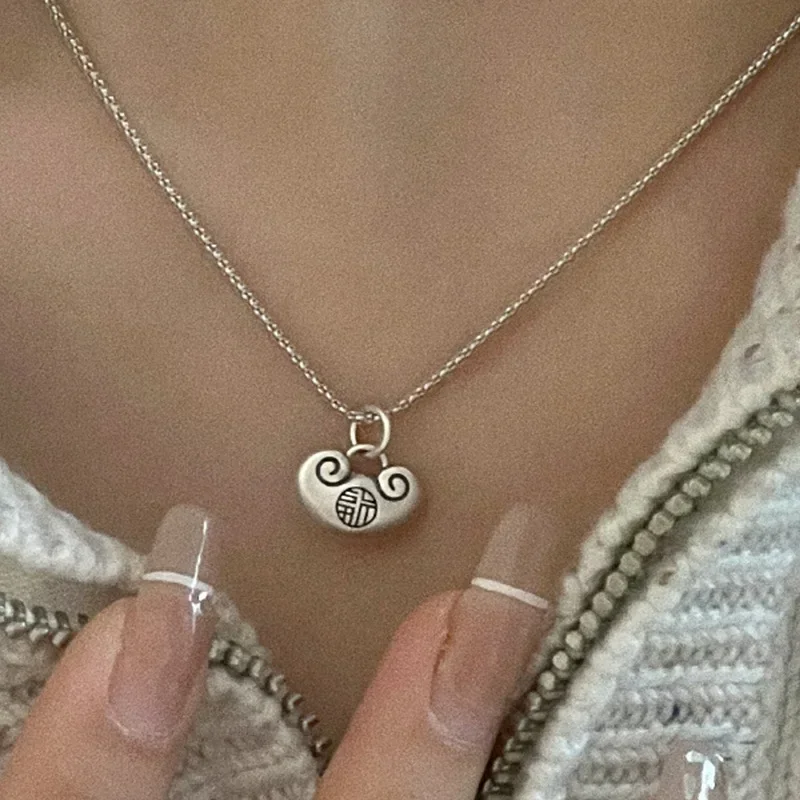 Fuzi Ping An Lock ожерелье женская мода винтажный темперамент модная индивидуальная изысканная универсальная цепочка на ключицу