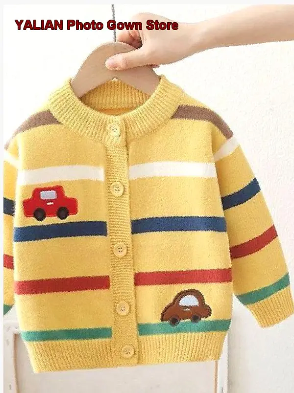 Boys Cardigan Kids Spring Autumn Cartoon Animal Pattern Striped Cute Knit Jacket