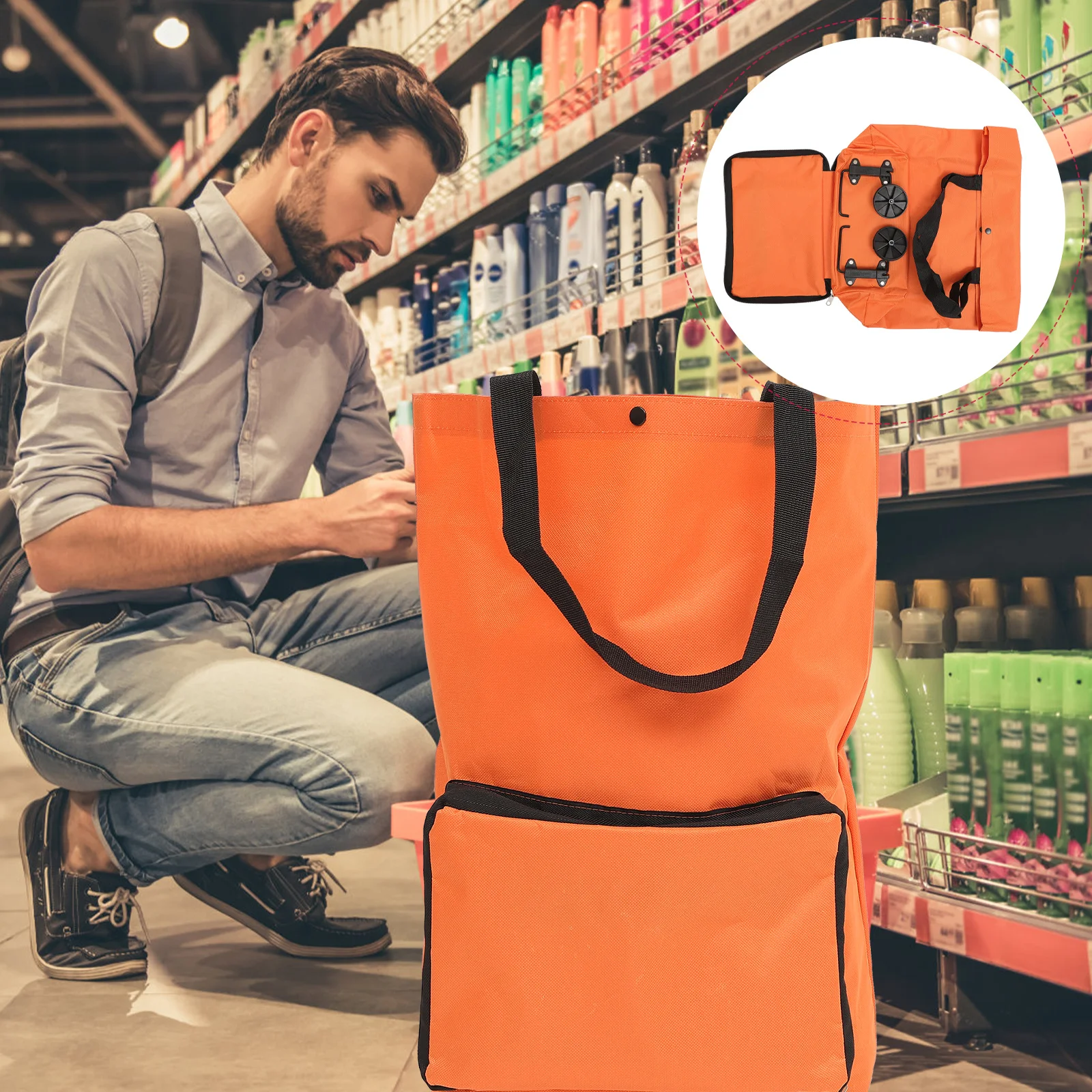 

Large Capacity Folding Shopping Bag with Wheels Portable Trolley Cart for Groceries Fruits Vegetables Laundry Travel Essentials