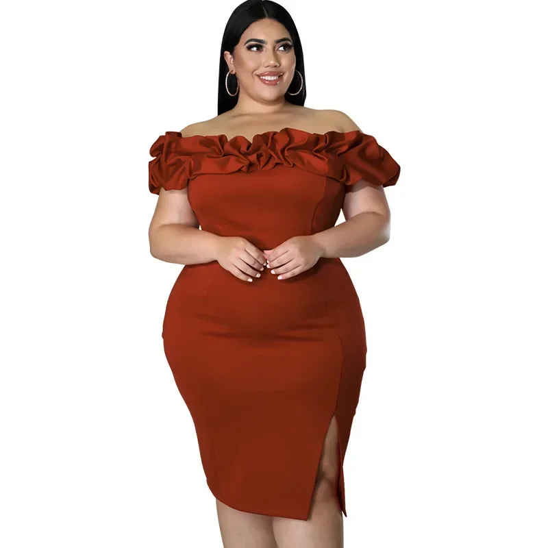 MY979- European and American fashion plus size women's summer new product sexy lotus leaf pile collar wrapped hip dress dress