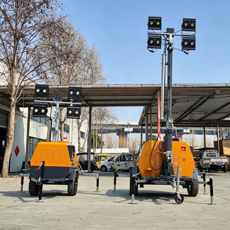 Portable Towable Lighting Tower with Waterproof 360° LED Head for Power Plant and Night Repair Work