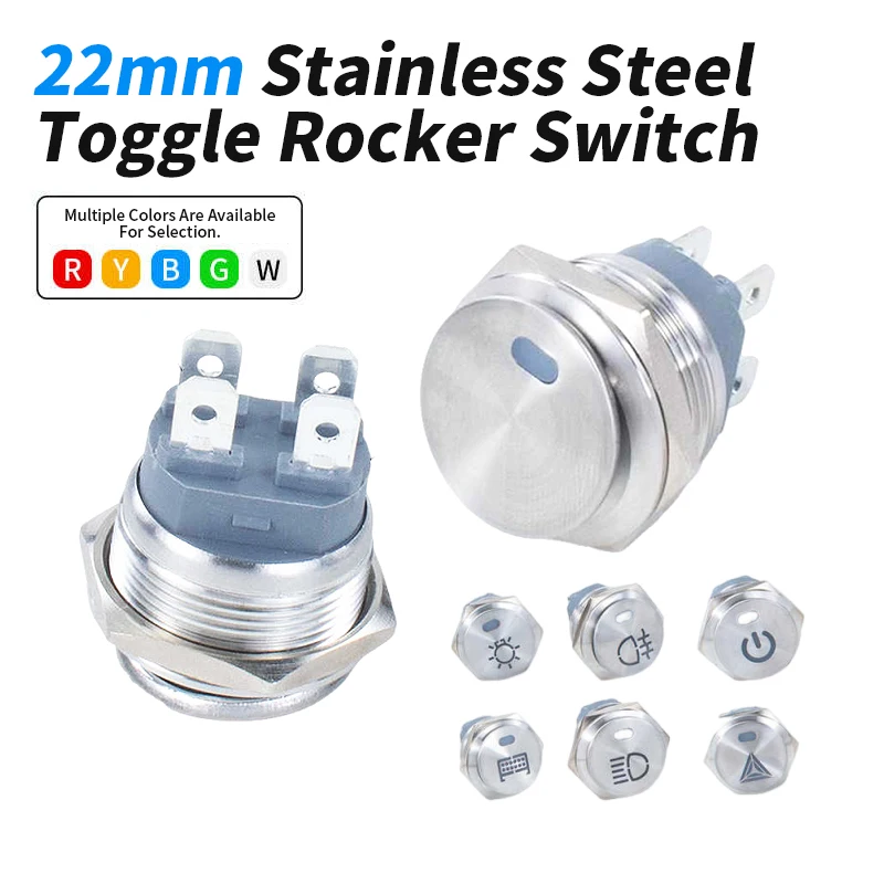 20A 22mm 4Pin Self-locking  Toggle Rocker Switch On Off 3-24V 2nd Gear Stainless Steel Power Button LED Light Switch Car Boat