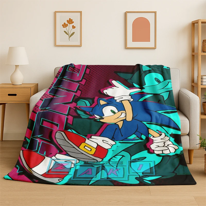 Classic S-Sonic Cartoon Game Flannel Blanket Soft Warm Throw Blanket for Bedroom Living Room Bed Travel Camping Picnic Gift