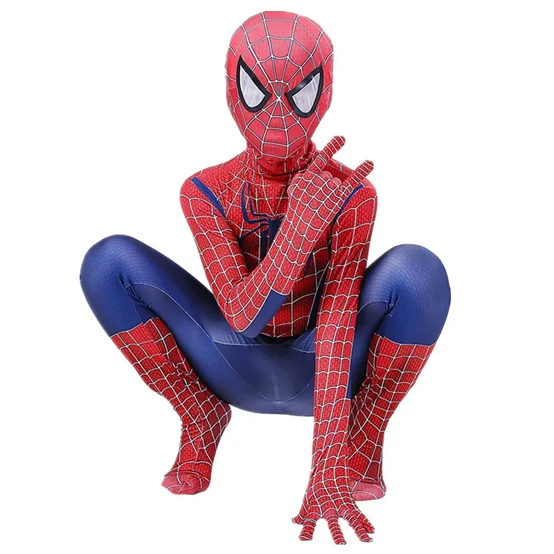 スーパーヒーロースパイダーコスチューム子供用、スパンデックスジャンプスーツ、ハロウィーンコスプレ衣装、ボディスーツ、キッズヘッドカバー、セパレーションパーティーセット