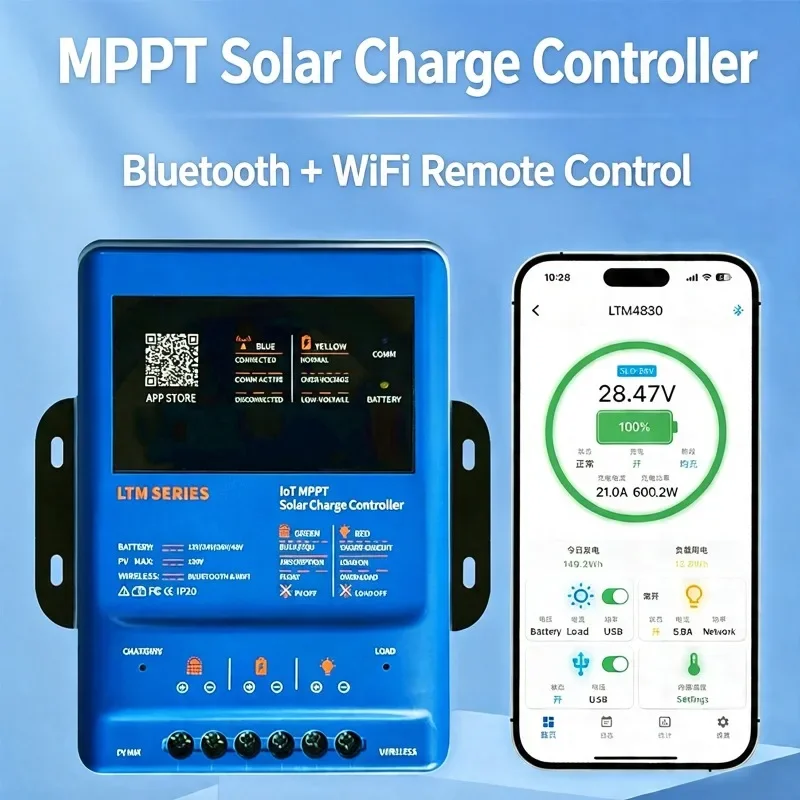 Smart MPPT Solar Charge Controller 30A/40A 12V 24V 36V 48V Auto-Detect 120V Max PV Input Bluetooth WiFi RS485 Monitoring