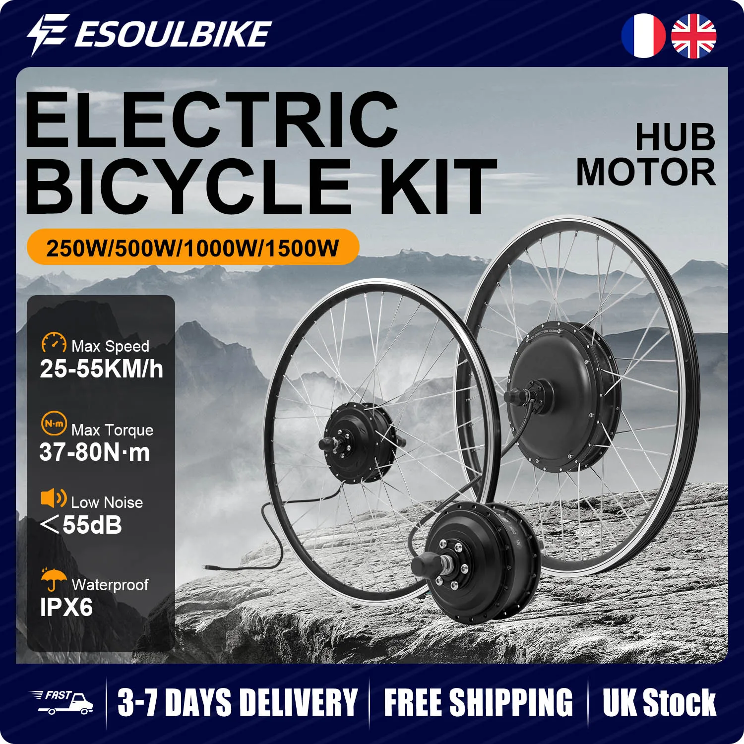 Kit de vélo électrique 48V 1500W 1000W 500W, moteur de Cassette arrière, moteur de moyeu de roue 36V 250W, Kit de Conversion de vélo électrique avant