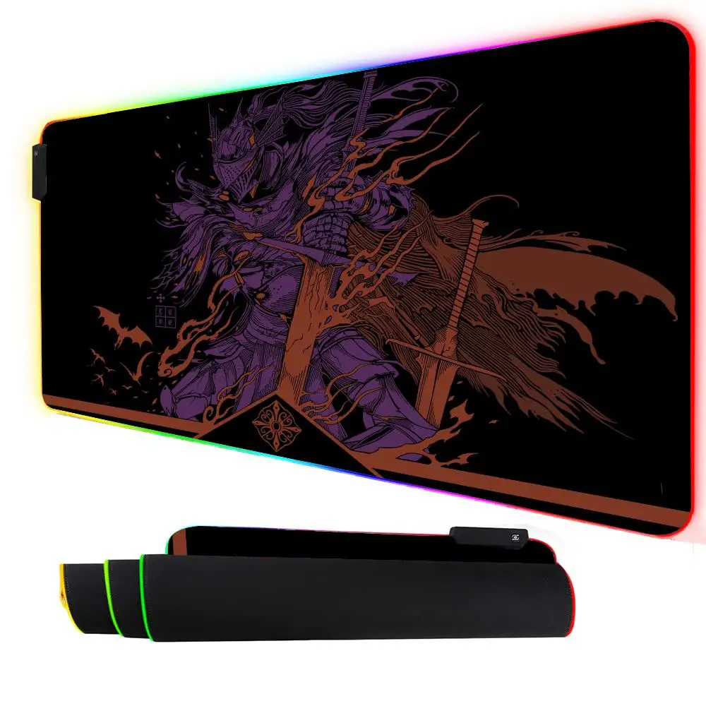 RGB Mouse pad Cool samurai theme anime LED glow gaming mat rubber anti-slip Desk Mat pc accessories Gaming keypad mousepad