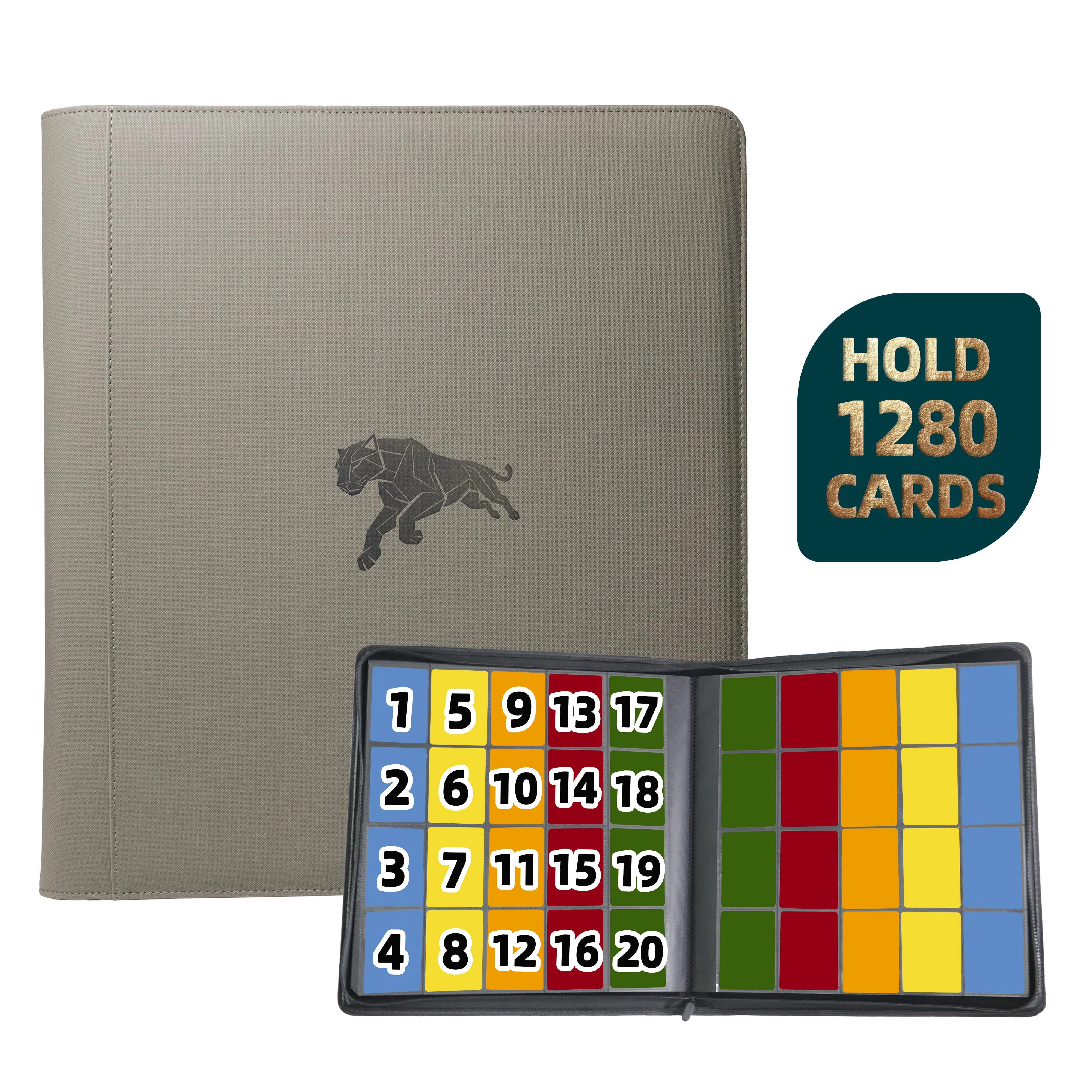 1280 vakjes dubbelzijdige trading card binder, 20-vakjes PU kaartenalbum met 100 kaarthulzen voor TCG/sportkaarten