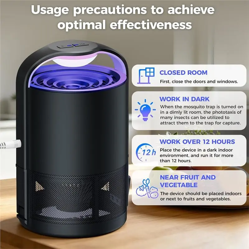 FYBL-Black EU Plug Fruit Fly Traps For Indoors, Indoor Fly Trap With Adjustable Light