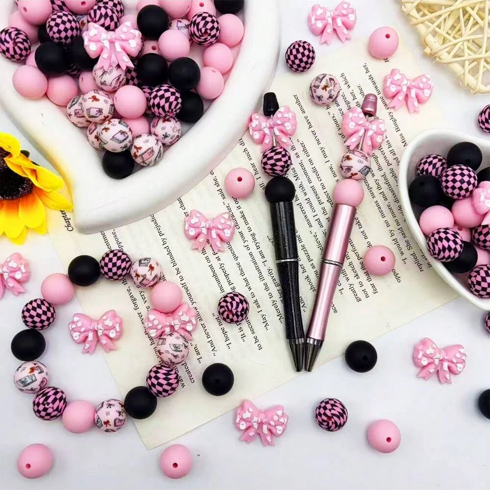 8/25PCS Spot Bow Theme 3D Creative DIY Bead Crafts, Used for Pen, Keychain, Jewelry Accessories, Art Supplies