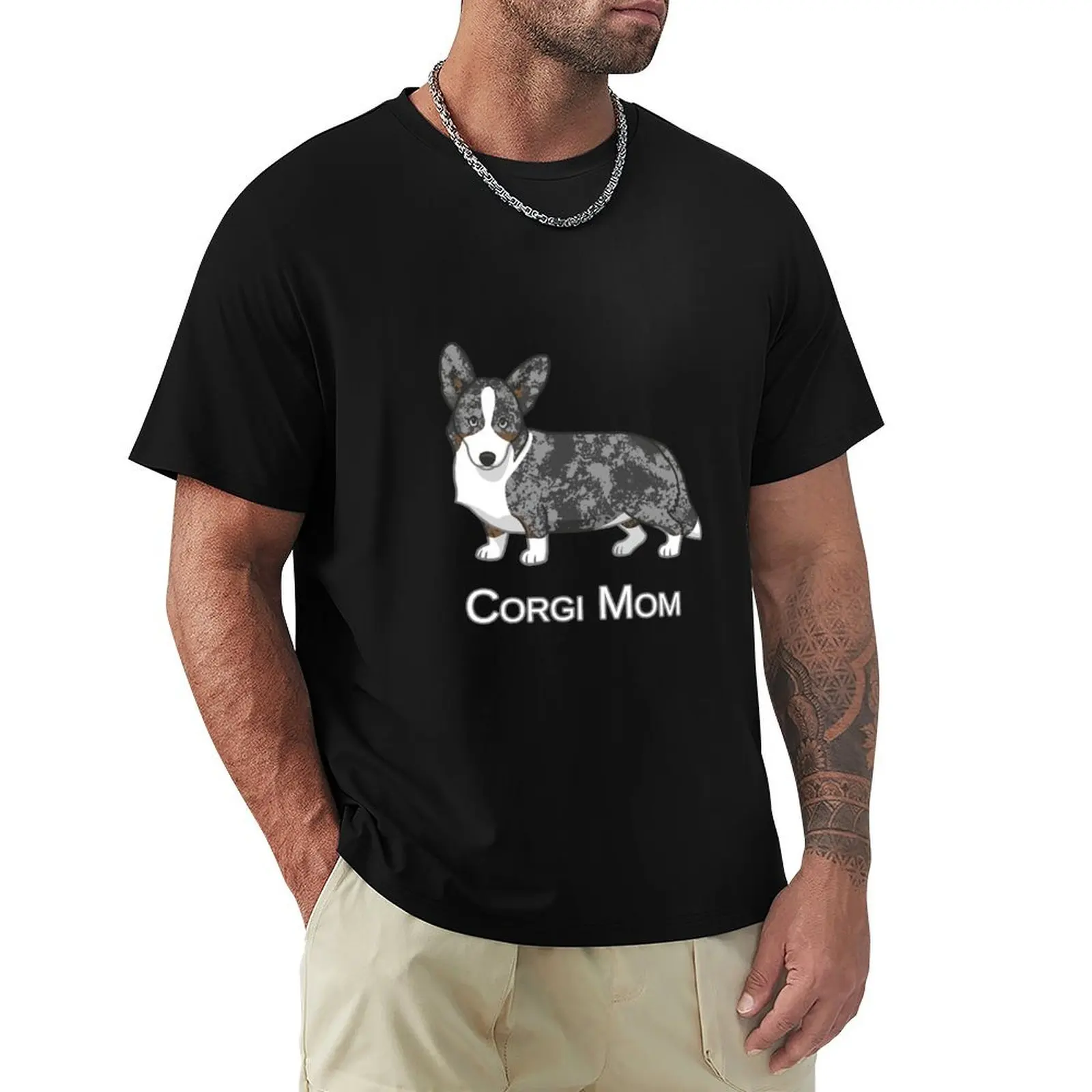 Cute Blue Merle Cardigan Welsh Corgi Mom Dog Lover T-Shirt Street Art Print Tee Shirt